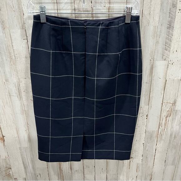 Ann Taylor Navy Blue Windowpane Plaid Pencil Career Business Skirt Size 0 Church - Picture 5 of 8